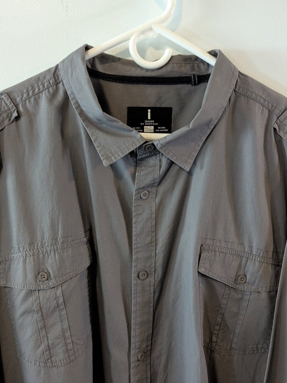 i Jeans by Buffalo Men's Gray Utility Safari Shirt - Cotton Long Sleeve - 4XL